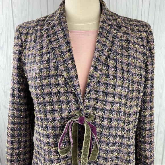 STEENA Vintage Tweed Blazer w/ Velvet Front Tie & FREE Shirt, Medium - Picture 2 of 14